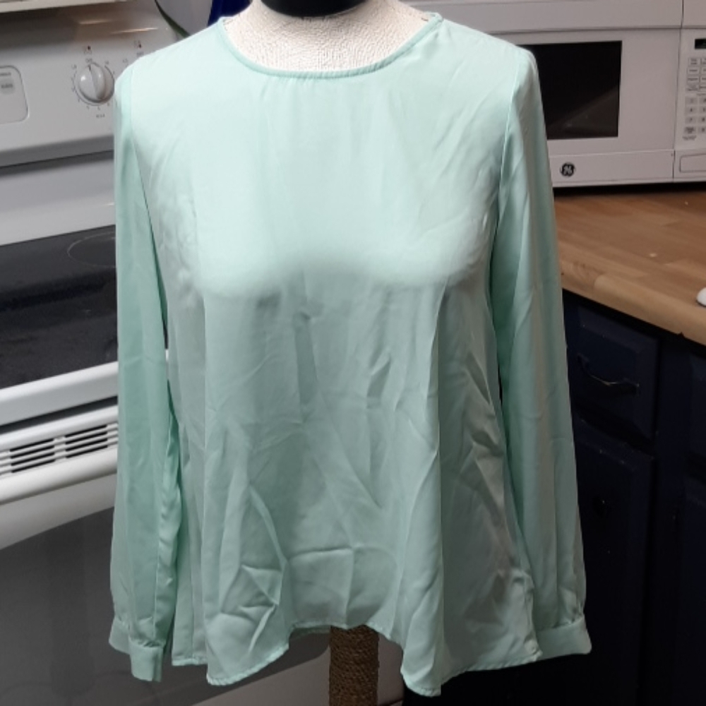 Womens Sheer Blouse Sea Foam Green Blue Size Small Forever 21 No Stretch Formal